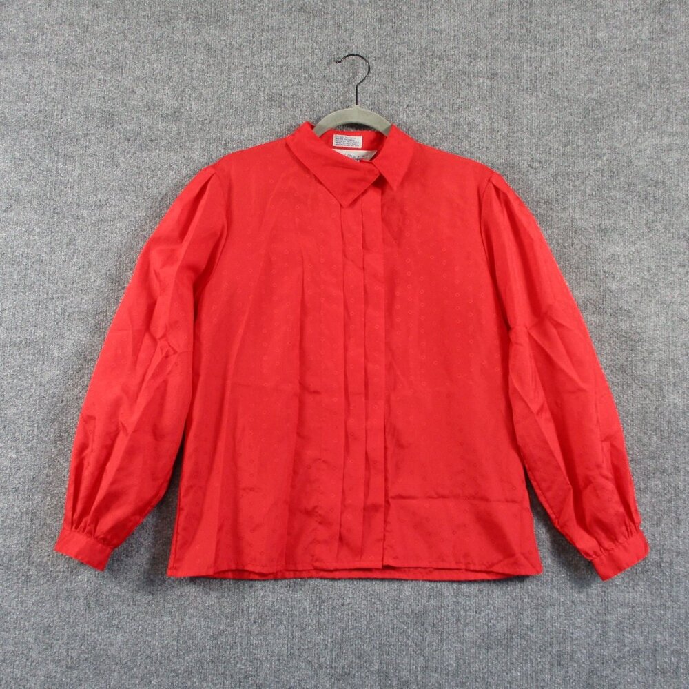 VTG Diane Von Furstenberg Shirt Womens 12 Red Pin Tuck Blouse Puff Sleeve Silky